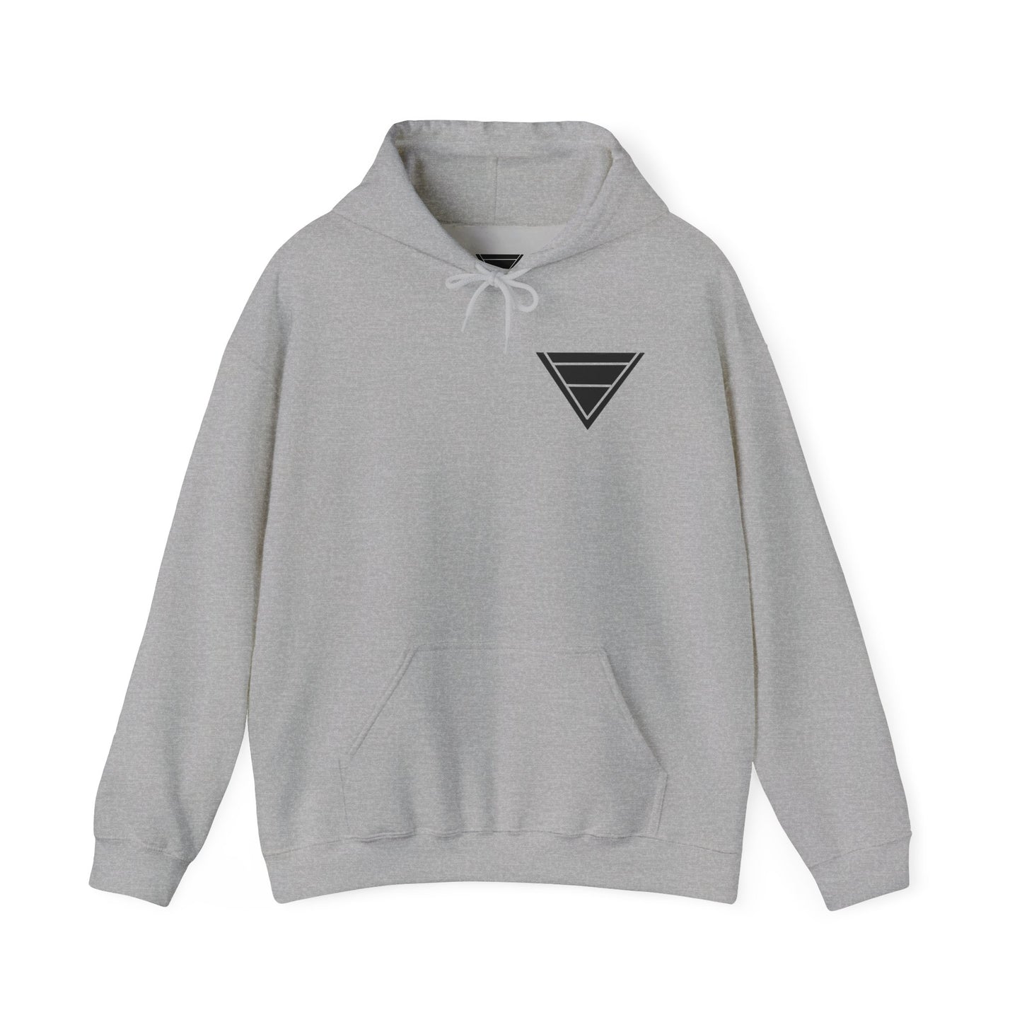 Minimal Geometric Triangle Hoodie — Small Chest Logo