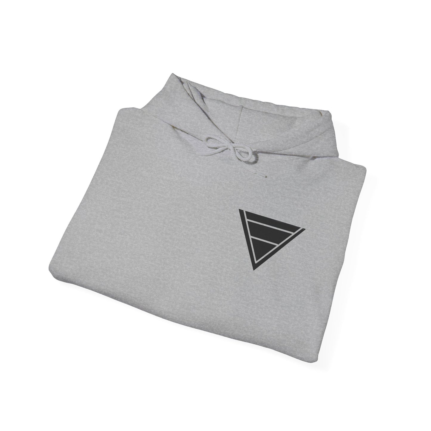 Minimal Geometric Triangle Hoodie — Small Chest Logo