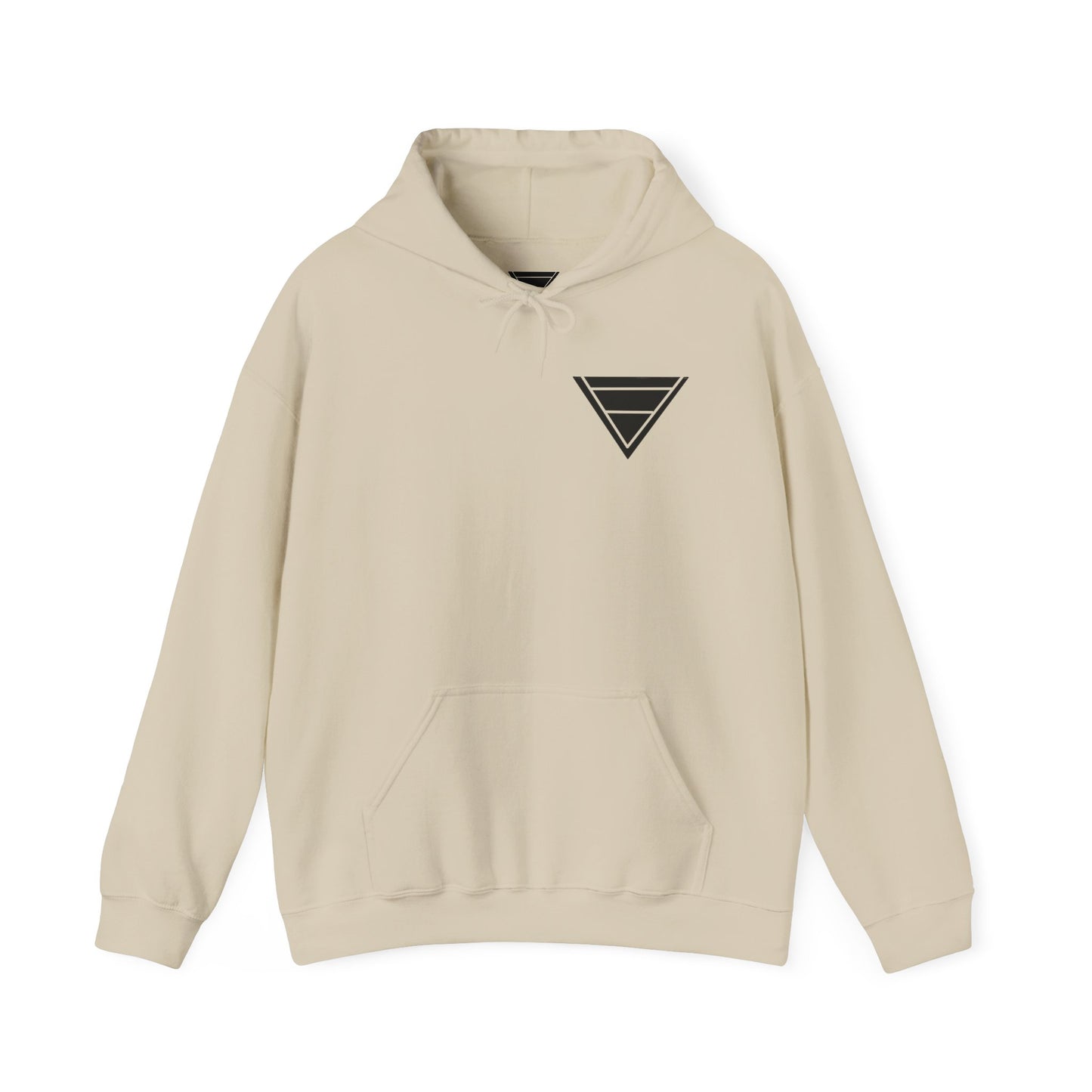 Minimal Geometric Triangle Hoodie — Small Chest Logo